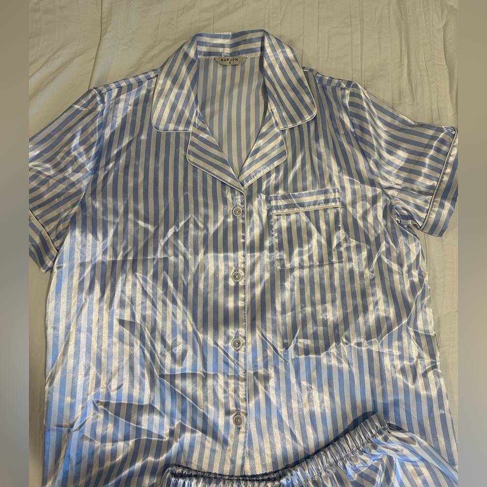 Elegant Blue Striped Women's Pajama Set
